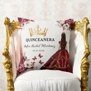 Blommigt Burgundy Princess Quinceanera Birthday Kudde