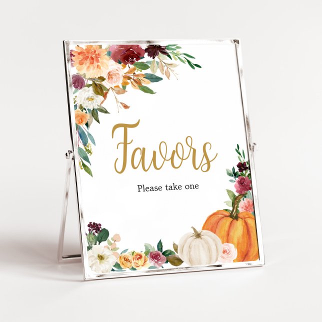 Blommigt Burgundy Pumpkin Baby Shower-favoriter Poster (Pumpkin Baby Shower Favors Sign)