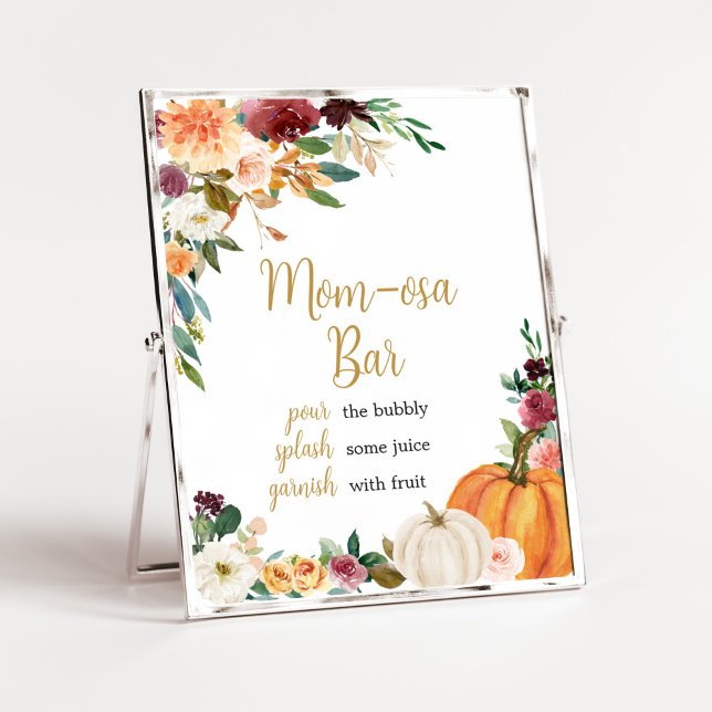 Blommigt Burgundy Pumpkin Baby Shower Mamma Osa Pu Poster (Pumpkin Baby Shower Mom Osa Bar Sign)