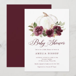 Blommigt Burgundy Pumpkin Guld Löv Baby Shower Inbjudningar