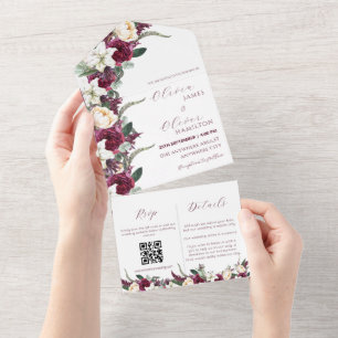 Blommigt Burgundy qr-kod bröllop