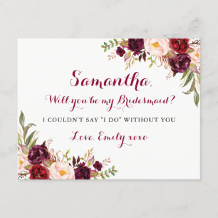 Blommigt Burgundy Red blir mitt Bridesmaid-kort Inbjudningar