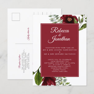 Blommigt Burgundy Red Bröllop Inbjudan Vykort