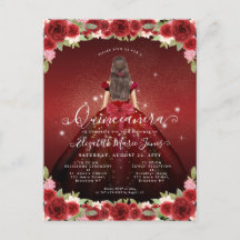 Blommigt Burgundy Red Guld Glam Princess Quinceane