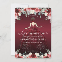 Blommigt Burgundy Red Princess Birthday Quinceaner