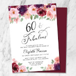 Blommigt Burgundy Rosa 60:e Födelsedagsfesten Inbjudningar<br><div class="desc">Chic och elegant 60:e födelsedagsfest inbjudan med "60 & Fabulous" skrivet i snyggt och vattenfärgade buketter av burgundrött,   rosa och plommongrönt blommigt med ljust sage grey. Anpassa enkelt hennes namn och den sextionde födelsedagsfestens detaljer.</div>
