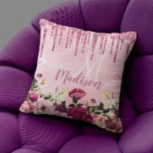Blommigt Burgundy rosa dropping glitter monogram