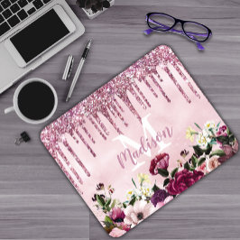 Blommigt Burgundy rosa dropping glitter monogram Musmatta