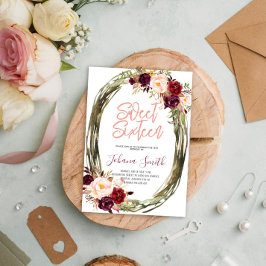 Blommigt Burgundy Rosa Sweet sixteen 16:e födelsed Inbjudningar