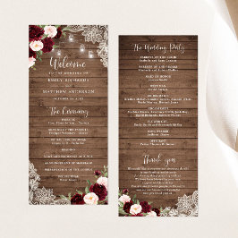 Blommigt Burgundy Rustic Wood Snöre String Ljus Program