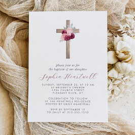 Blommigt Burgundy  Silver Kor Flicka-baptism Inbjudningar