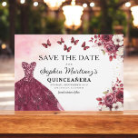 Blommigt Burgundy Spara födelsedagskvällen Spara Datumet<br><div class="desc">Meddela din quinceañera i stil med Blommigten Burgundy Spara inbjudan på födelsedagen. Den här eleganten har rik-burgundnyanser som är adsorterade med delikata accenter för blommigt, perfekt för tidslängd och regalt firande. Den sofistikerade layouten ger alla viktiga detaljer och ser till att gästerna markerar sina kalendrar för din speciella dag. Oavsett...</div>