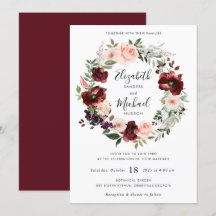 Blommigt Burgundy utandningsinbjudan till Grey