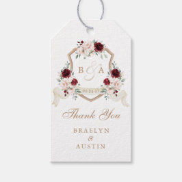Blommigt  Burgundy Vapensköld Bröllop Tack Presentetikett