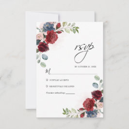 Blommigt Burgundy Watercolor Botanical Bröllop OSA Kort