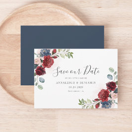 Blommigt Burgundy Watercolor Botanical Dusty Blue Spara Datumet