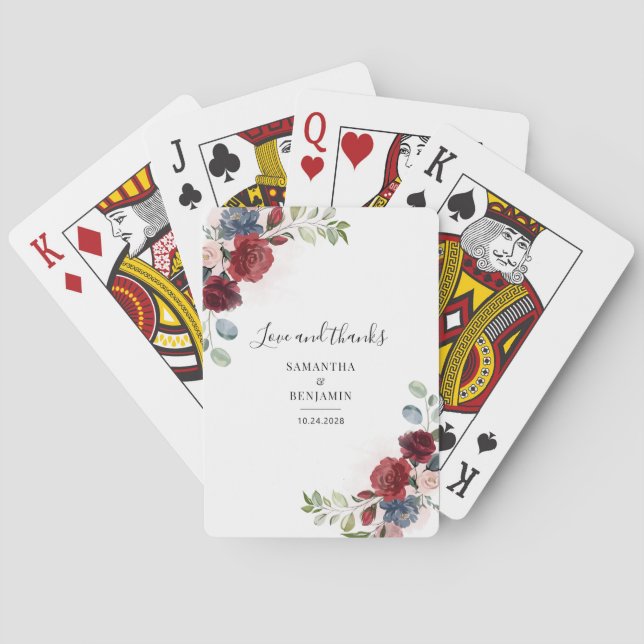 Blommigt Burgundy Watercolor Fall Wedding Favor Casinokort (Baksidan)