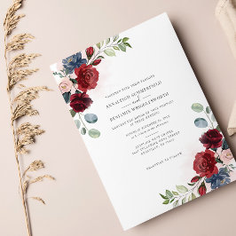 Blommigt Burgundy Watercolor Greenery Bröllop Inbjudningar