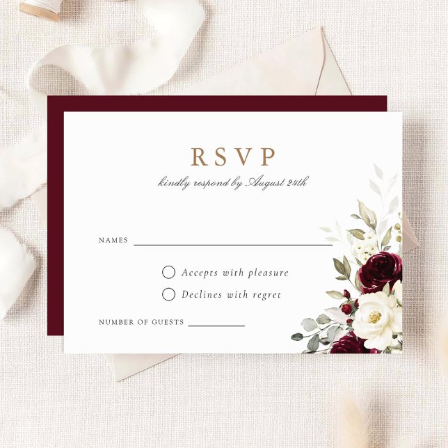 Blommigt Burgundy White Greenery Bröllop OSA Card Inbjudningar (Skapare uppladdad)