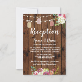 Blommigt Burk Rustic Wedding Reception Cards Wood Inbjudningar