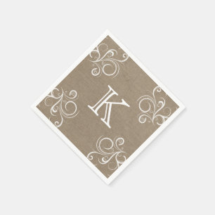 Blommigt Burlap Monogram Napkins Pappersservett