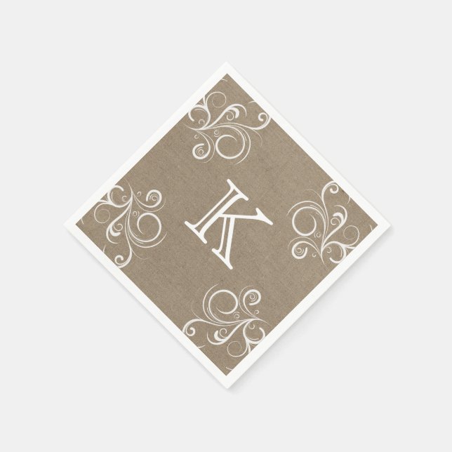 Blommigt Burlap Monogram Napkins Pappersservett (Hörn)