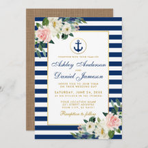 Blommigt Burlap Nautical Bröllop Blue Rand