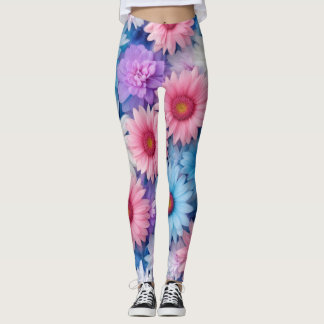 Blommigt Burst Leggings med Rosa, vitt och blått
