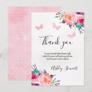 Blommigt Butterflies Baby Shower Tack du Card Girl Inbjudningar