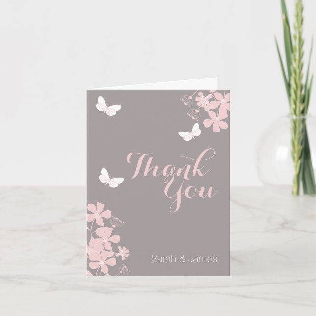 Blommigt Butterflies Baby Shower - tack för ditt k Kort (Framsida)