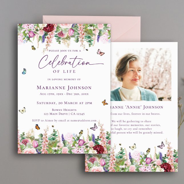 Blommigt Butterflies Memorial Firande of Life Inbjudningar (Skapare uppladdad)