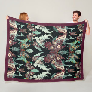 Blommigt Butterflies Mönster i Burgundy och Teal Fleecefilt