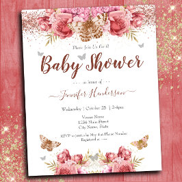 Blommigt Butterflies Rosa Baby Shower