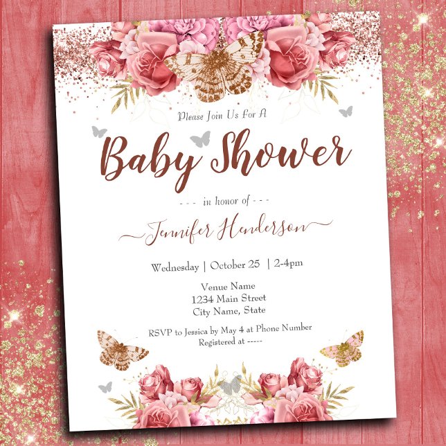 Blommigt Butterflies Rosa Baby Shower (Skapare uppladdad)