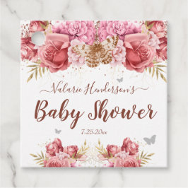 Blommigt Butterflies Rosa Baby Shower Gåvor Etiketter