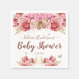 Blommigt Butterflies Rosa Baby Shower Pappersservett