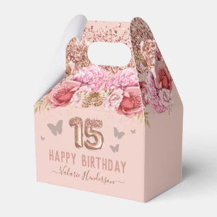 Blommigt Butterflies Rosa Lycklig 15:e födelsedag Presentaskar