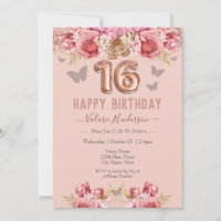 Blommigt Butterflies Rosa Lycklig 16:e födelsedage