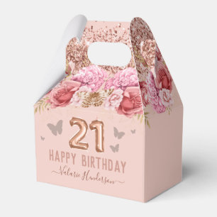 Blommigt Butterflies Rosa Lycklig 21:a födelsedag Presentaskar