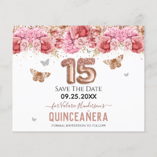 Blommigt Butterflies Rosa Quinceañera Spara datum