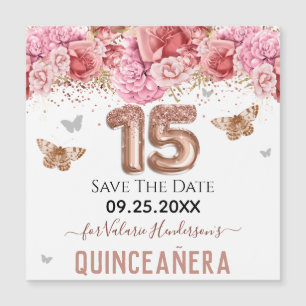 Blommigt Butterflies Rosa Quinceañera Spara datum
