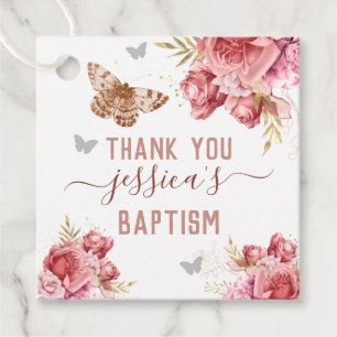 Blommigt Butterflies Rosa Tack Baptism Gåvor Etiketter