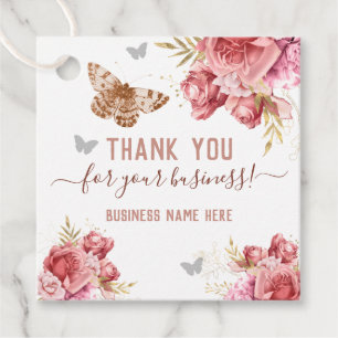 Blommigt Butterflies Rosa Tack Business Gåvor Etiketter
