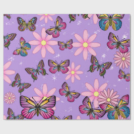 Blommigt Butterflies Wrapping Papper Presentpapper