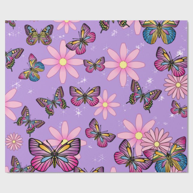 Blommigt Butterflies Wrapping Papper Presentpapper (Platt)