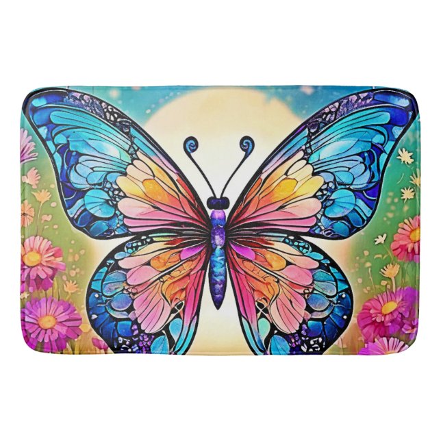 Blommigt Butterfly Art Design Badrumsmatta (Framsidan)