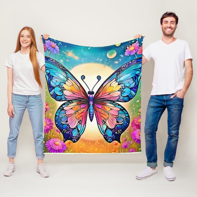 Blommigt Butterfly Art Design Fleecefilt (På plats)