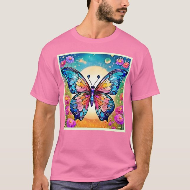 Blommigt Butterfly Art Design T Shirt (Framsida)