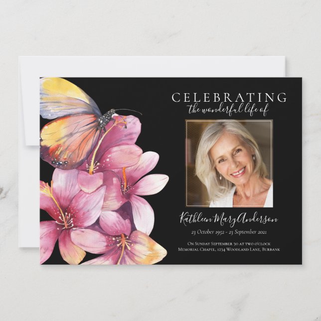 Blommigt Butterfly-begravning Inbjudningar (Framsida)