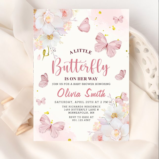 Blommigt Butterfly Boho Girl Baby Shower-inbjudan Inbjudningar (Skapare uppladdad)